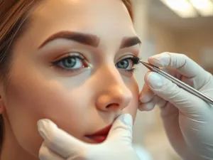 Elegancki flakon perfum La Rive Her Choice na marmurowym blacie w otoczeniu kwiatów i jedwabiu w luksusowym stylu.